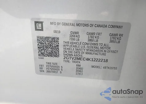 2019 GMC Sierra 1500 Limited Sle from USA, damaged, VIN 2GTV2MEC4K1222218